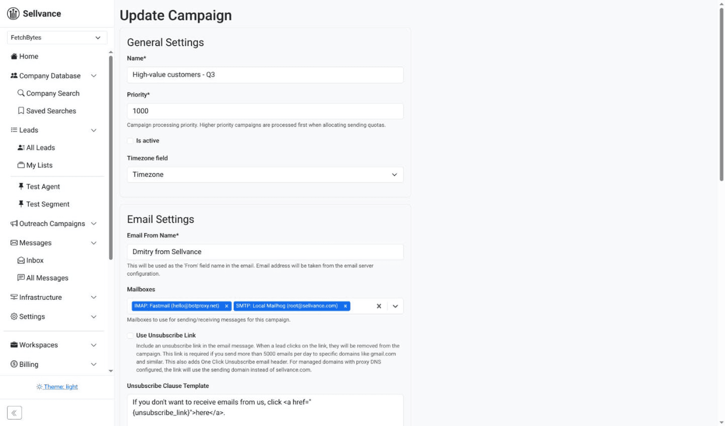 Campaign timezone field and sending mailboxes
